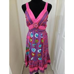 Vasna Desire Bohemian Dress Small Pink Purple Belted 100% Cotton